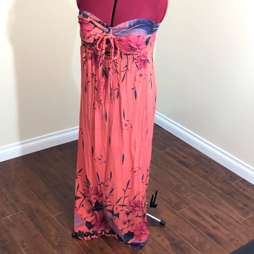 Salmon Pink Strapless Floral Maxi Sun Dress